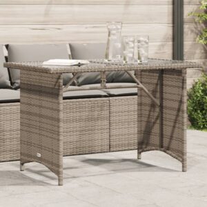 Szürke polyrattan üveglapos kerti asztal 110x68x70 cm