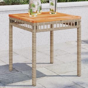 Vegyes bézs polyrattan és akácfa kerti asztal 38 x 38 x 42 cm