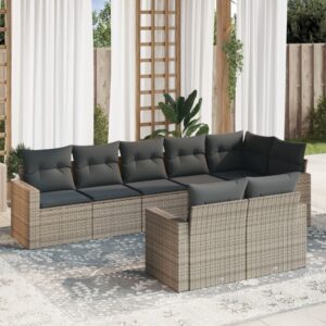 8-részes szürke polyrattan kerti ülőgarnitúra párnákkal