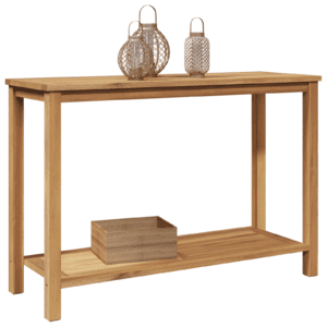 Konzolasztal tárolóval polcokkal barna 110 x 40 x 45 cm tömör tíkfa
