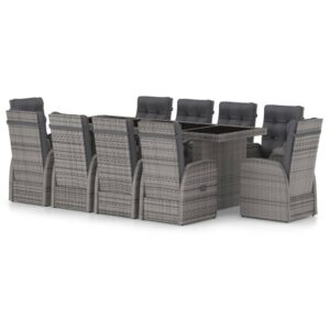 11 részes szürke polyrattan kültéri étkezőszett párnákkal