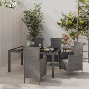 5 részes szürke polyrattan kültéri étkezőszett párnákkal