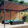 10 részes fekete polyrattan kerti ülőgarnitúra párnákkal