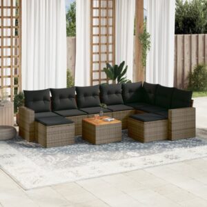 10 részes szürke polyrattan kerti ülőgarnitúra párnákkal