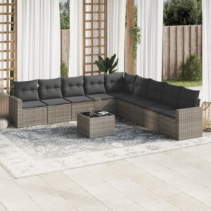 10 részes szürke polyrattan kerti ülőgarnitúra párnákkal