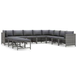 11 részes szürke polyrattan kerti ülőgarnitúra párnákkal