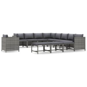 12 részes szürke polyrattan kerti ülőgarnitúra párnákkal