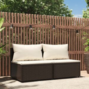 2 db barna polyrattan kerti középső kanapé párnával