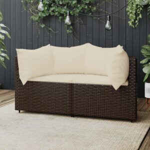 2 db barna polyrattan kerti sarokkanapé párnákkal