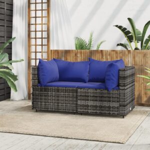 2 db szürke polyrattan kerti sarokkanapé párnával