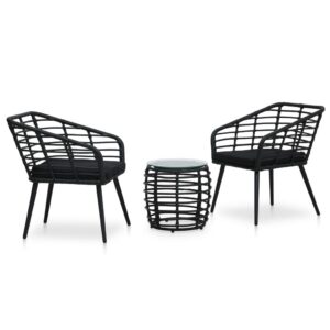 3-darabos fekete polyrattan bisztrószett