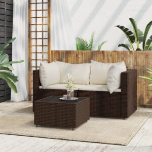 3 részes barna polyrattan kerti ülőgarnitúra párnával