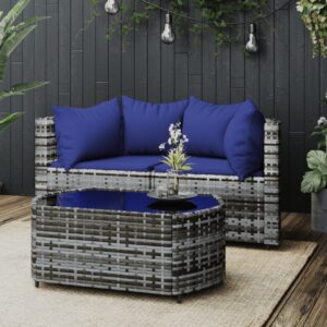 3 részes szürke polyrattan kerti ülőgarnitúra párnákkal