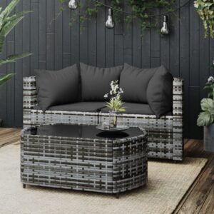 3 részes szürke polyrattan kerti ülőgarnitúra párnákkal