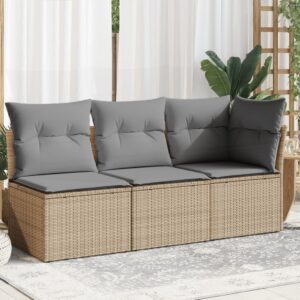 3 személyes bézs polyrattan kerti kanapé párnával