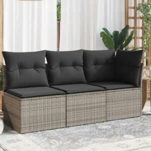 3 személyes szürke polyrattan kerti kanapé párnával