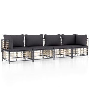 4-részes antracitszürke polyrattan kerti ülőgarnitúra párnákkal