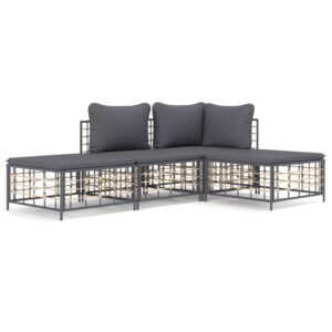 4-részes antracitszürke polyrattan kerti ülőgarnitúra párnákkal