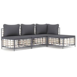 4-részes antracitszürke polyrattan kerti ülőgarnitúra párnákkal