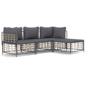 4-részes antracitszürke polyrattan kerti ülőgarnitúra párnákkal