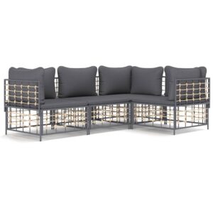 4-részes antracitszürke polyrattan kerti ülőgarnitúra párnákkal