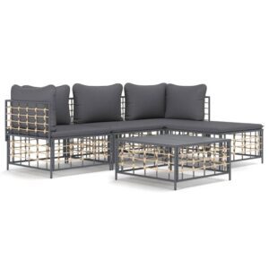 4-részes antracitszürke polyrattan kerti ülőgarnitúra párnákkal