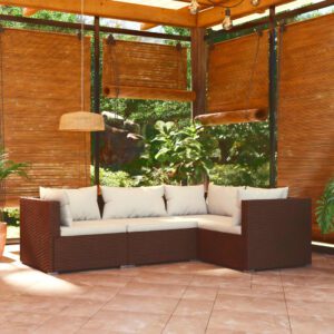 4-részes barna polyrattan kerti ülőgarnitúra párnákkal