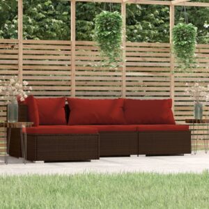4-részes barna polyrattan kerti ülőgarnitúra párnákkal