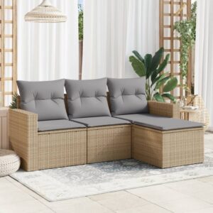 4 részes bézs polyrattan kerti ülőgarnitúra párnákkal