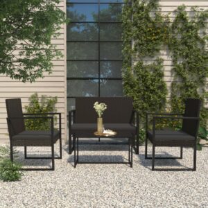 4 részes fekete polyrattan kerti bútorszett párnákkal