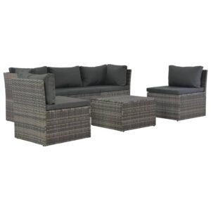 4-részes szürke polyrattan kerti bútorszett párnákkal