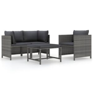 4 részes szürke polyrattan kerti kanapészett párnákkal