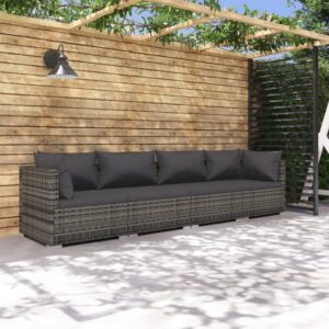 4-részes szürke polyrattan kerti ülőgarnitúra párnákkal