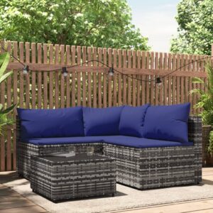 4 részes szürke polyrattan kerti ülőgarnitúra párnákkal