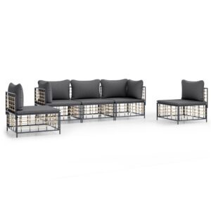 5-részes antracitszürke polyrattan kerti ülőgarnitúra párnákkal