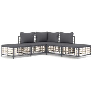 5-részes antracitszürke polyrattan kerti ülőgarnitúra párnákkal