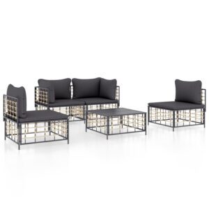 5-részes antracitszürke polyrattan kerti ülőgarnitúra párnákkal