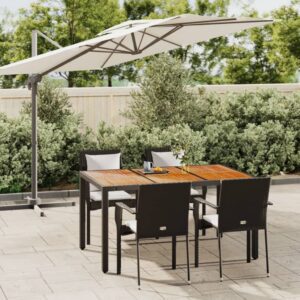 5 részes fekete polyrattan kerti étkezőgarnitúra párnákkal