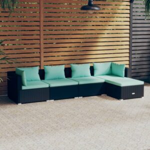 5 részes fekete polyrattan kerti ülőgarnitúra párnákkal