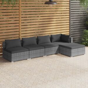 5-részes szürke polyrattan kerti ülőgarnitúra párnákkal