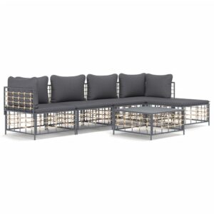 6-részes antracitszürke polyrattan kerti ülőgarnitúra párnákkal