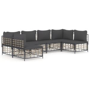 6-részes antracitszürke polyrattan kerti ülőgarnitúra párnákkal