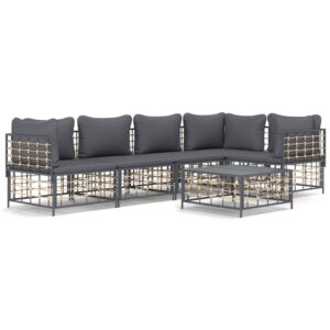 6-részes antracitszürke polyrattan kerti ülőgarnitúra párnákkal