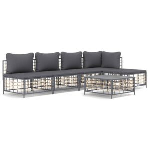 6-részes antracitszürke polyrattan kerti ülőgarnitúra párnákkal