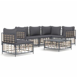 6-részes antracitszürke polyrattan kerti ülőgarnitúra párnákkal