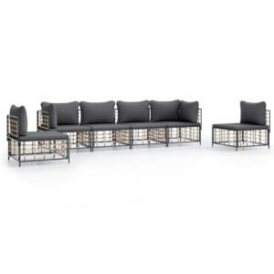6-részes antracitszürke polyrattan kerti ülőgarnitúra párnákkal