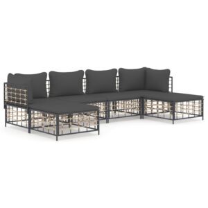 6-részes antracitszürke polyrattan kerti ülőgarnitúra párnákkal