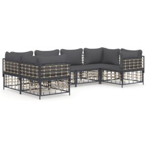 6-részes antracitszürke polyrattan kerti ülőgarnitúra párnákkal