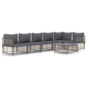 7-részes antracitszürke polyrattan kerti ülőgarnitúra párnákkal