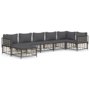 7-részes antracitszürke polyrattan kerti ülőgarnitúra párnákkal